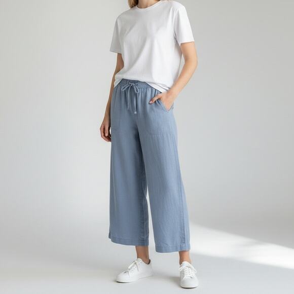Splendid Angie Crop Wide Leg Pant NWT Women's Sz XS Light Blue Linen Breezy - Picture 1 of 9